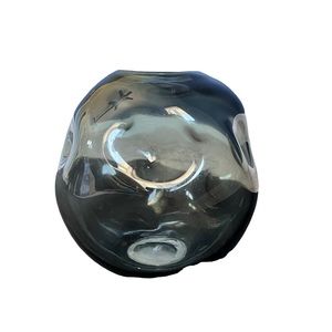 Joann Bloom Room Fall Floral Glass Container Thumbprint Smoky Autumn Vase EUC